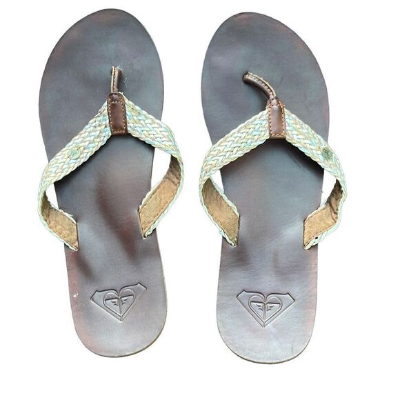 Roxy Braided Leather Flip Flop Sandals Size 9 Euc - Picture 1 of 6